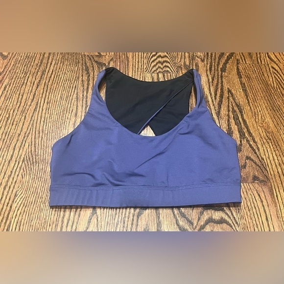 KORAL ACTIVEWEAR COVERT SHANTUNG SPORTS BRA Sz. L  Blue/ Black NWOT - Picture 1 of 5